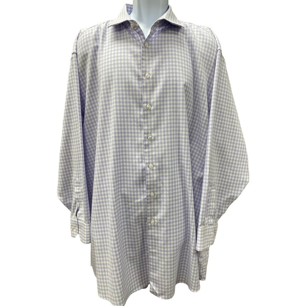 Collection by Michael Strahan Mens PurpleWhite Checkered Dress Shirt 18.5  SKU 1